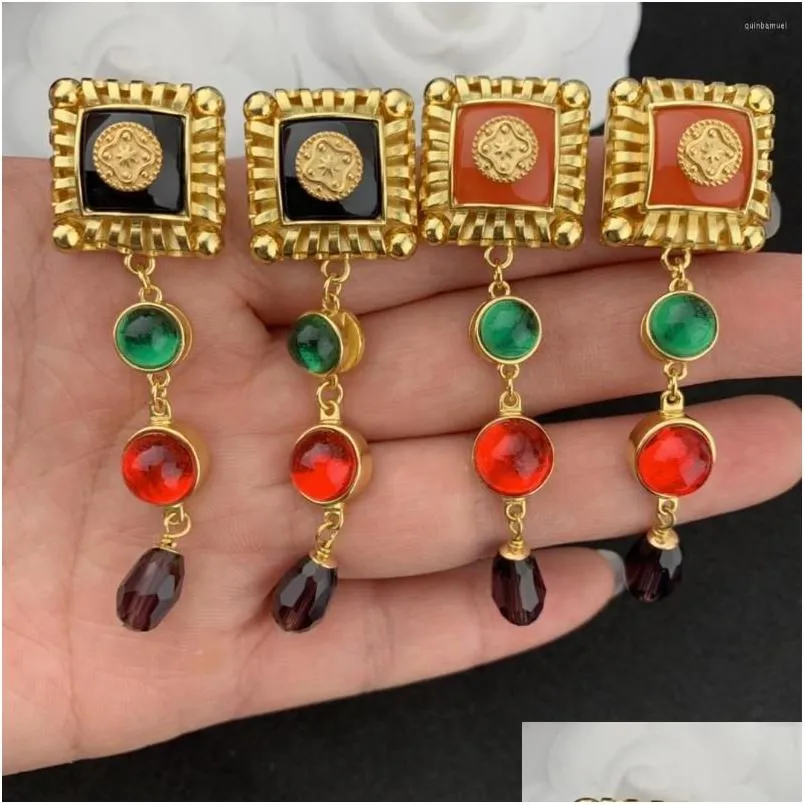 Dangle & Chandelier Dangle Earrings European And American Personality Square Hollow Hanging Color Bead Drop Delivery Jewelry Earrings Dhpnl