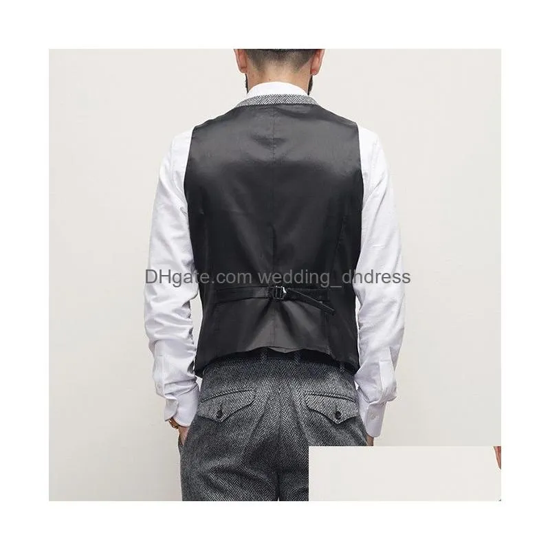 2021 classic gray groom vests wool groomsmen vest slim fit mens dress suit vest prom dinner party wedding attire waistcoat custom made