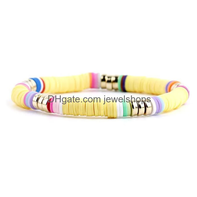 Beaded Surfer Heishi Bracelets Beaded Strands For Women Stackable Rainbow Vinyl Disc Clay Beads Stretch Elastic Layering Friendship Br Dhz6B