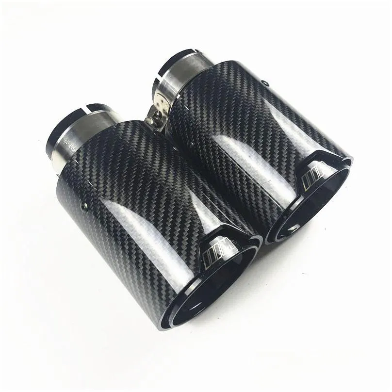 1 pcs outlet 92mm muffler shiny carbon fiber add glossy black stainless steel exhaust end pipe for bmw single car back exhausts