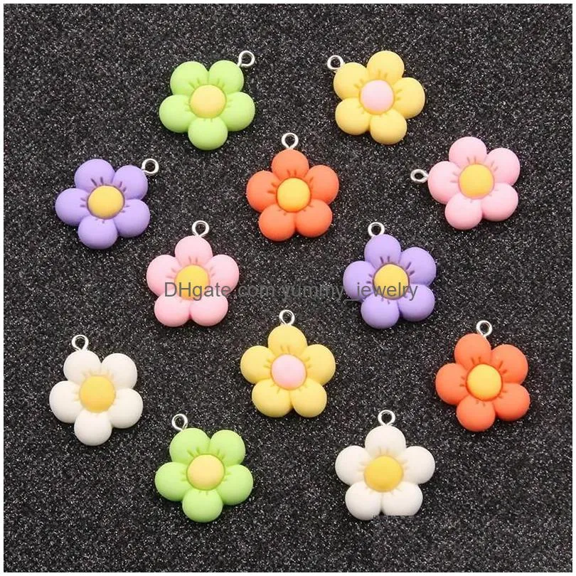 Charms Charms 10Pcs 21X24Mm 6Color Resin Plant Sunflower Pendants For Diy Decoration Neckalce Earring Key Chain Jewelry Making Handmad Dh4Dk