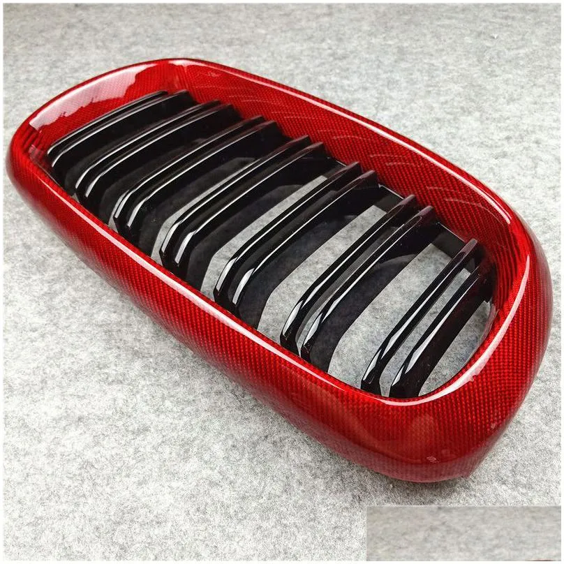 custom made f15 f16 dual line glossy car racing grille for bmw x5 x6 red carbon front kidney grill grilles