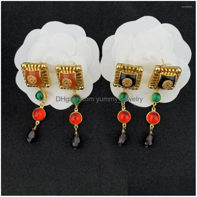 Dangle & Chandelier Dangle Earrings European And American Personality Square Hollow Hanging Color Bead Drop Delivery Jewelry Earrings Dhpnl