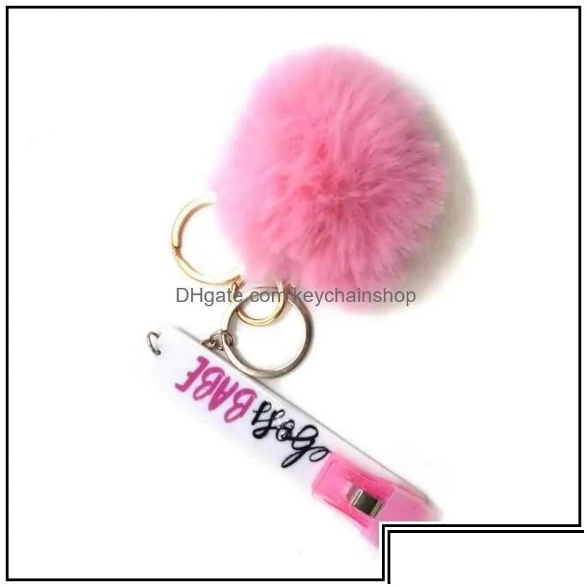 Key Rings Key Rings Card Grabber Household Self Defense Keychains Women Fashion Cute Credit Cards Pler Pompom Acrylic Debit Bank Keyc Dhgvx