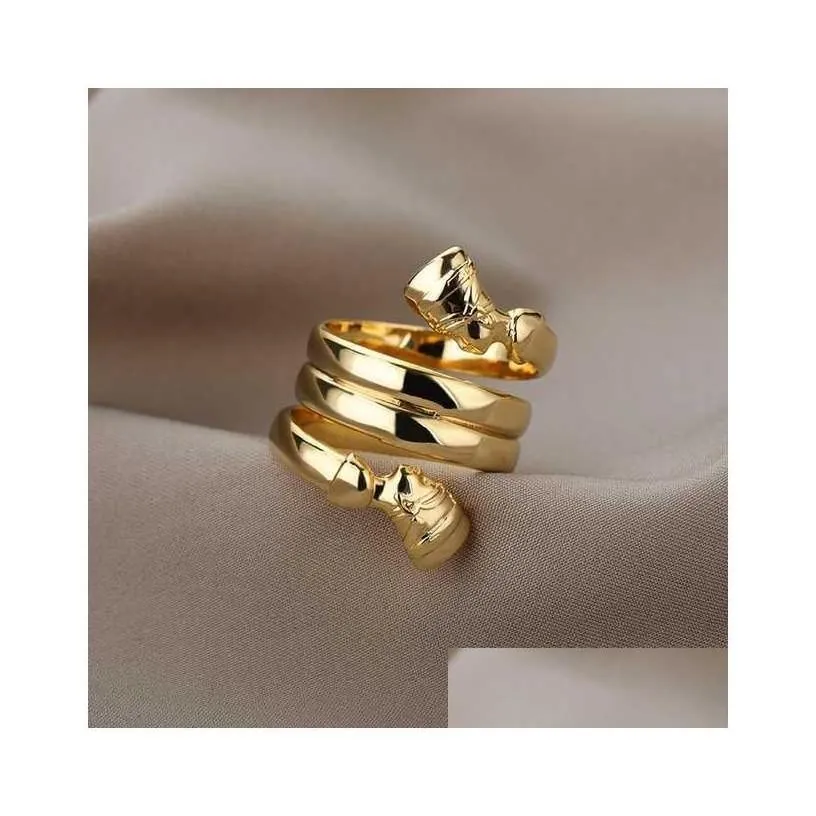 Cluster Rings Cluster Rings Gold Nefertiti For Women Men Egyptian Jewelry Black Pride Stainless Steel African Queen Ring Charm Goddess Dhzlc