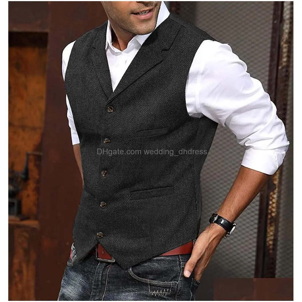 rustic groom vests for wedding party brown wool herringbone tweed party attire slim fit mens suit vest prom waistcoat dress