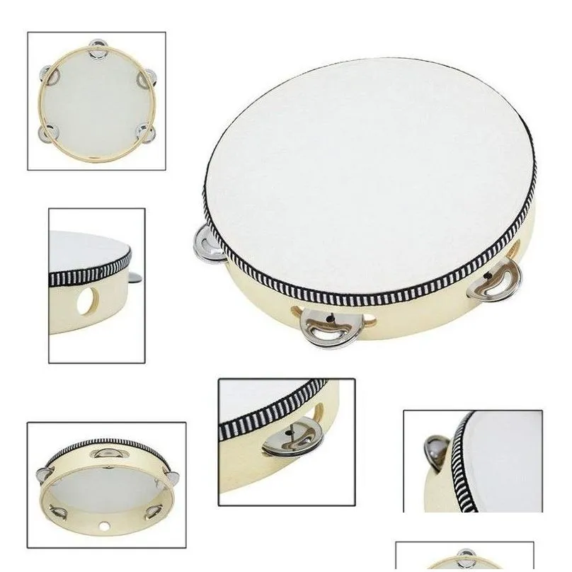 Other Desk Accessories Wholesale Drum Tambourine Bell Hand Held Birch Metal Jingles Kids School Musical Toy Ktv Party Percussion Drop Dhqlt