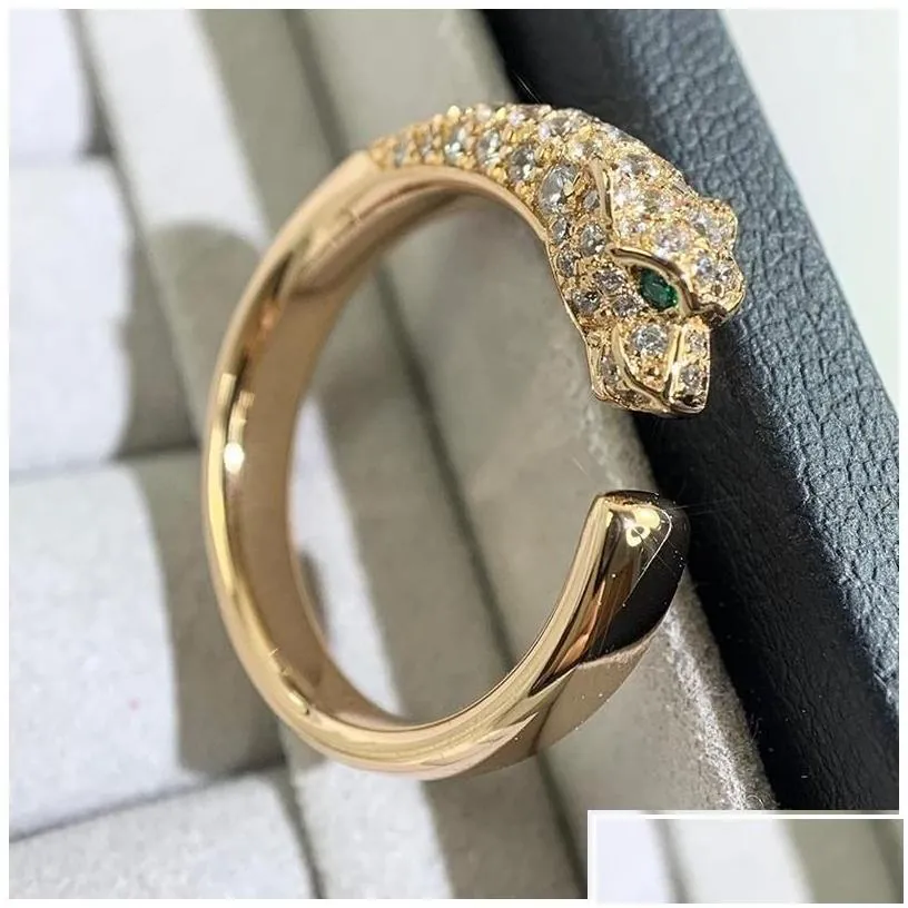 Cluster Rings Cluster Rings Top C Brand Pure 925 Sterling Sier Jewelry For Women Panther Diamond Rose Gold Green Eyes Wedding Engageme Dhecg