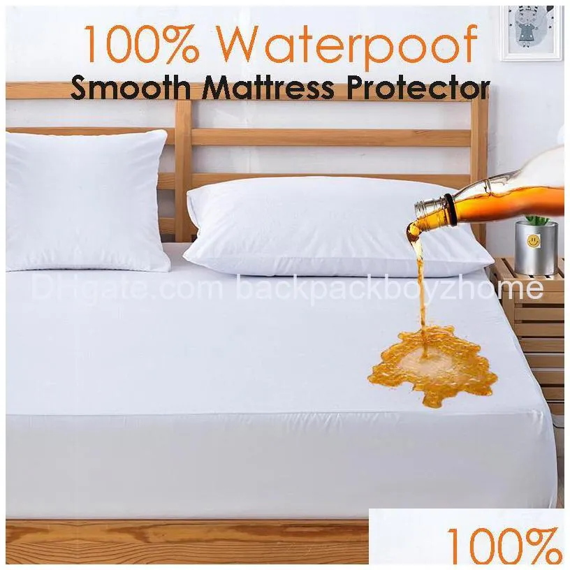 russian all size 100% polyester smooth waterproof mattress cover machine washable matress protector colchao dust mites bed cover