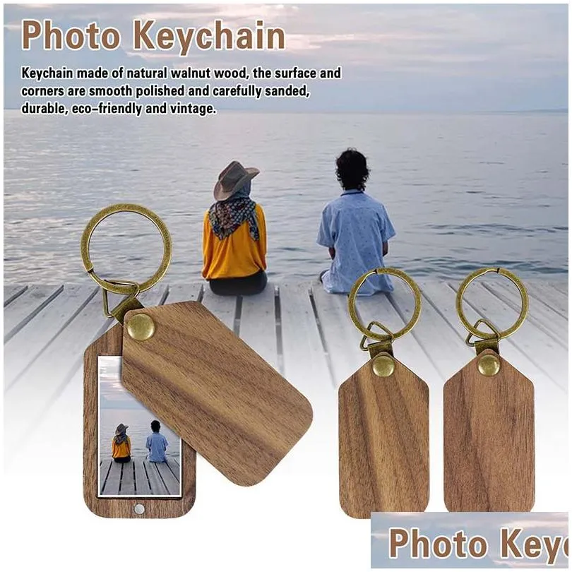 Custom Po Keychain Party Favor Gift Personalized Engraved Picture Name Keyring Wood Key Ring For Women Man Mothers Day Drop Delivery Dhmlk