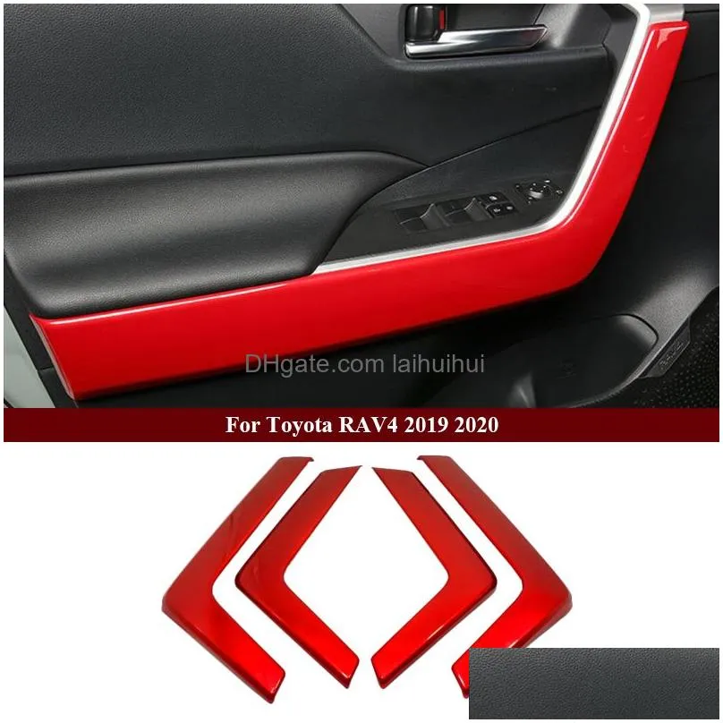 car interior red chrome decoration accessories for 2019-2021  rav4 armrest console strips water cup cover air vent trims