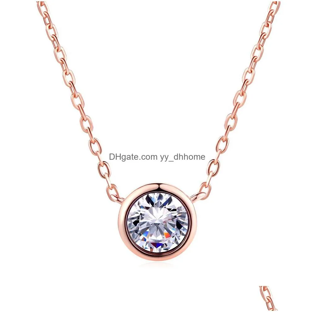 single diamond stone pendants necklace designer gold plated clavicle chain women gift jewelry