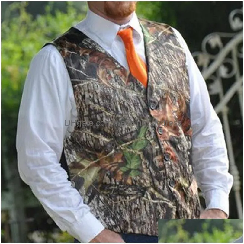 print camo groom vests for country wedding camouflage slim fit mens waistcoat dress attire 2 piece set vest and tie custom made plus size in