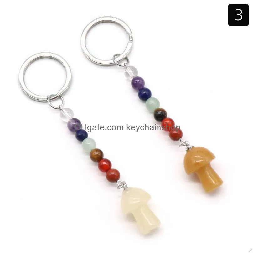 Keychains & Lanyards Mushroom Shape Stone Key Rings 7 Colors Chakra Beads Chains Charms Keychains Healing Crystal Keyrings For Women M Dhf2V