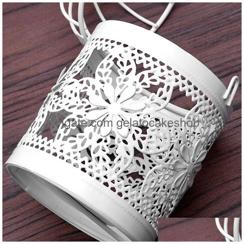 hollow candle holder metal white tealight candlestick hollow flower pattern birdcage candlestick christmas fairy wedding party