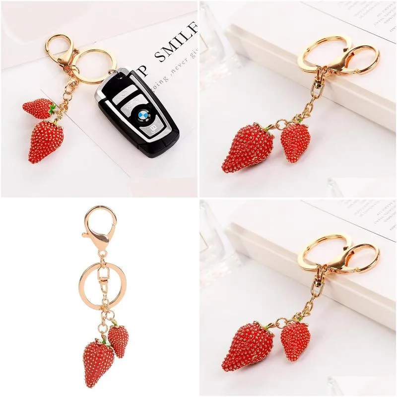 Keychains & Lanyards Keychains 5 Pcs 2021 Cute Enamel Red Plant Stberry Keychain Creative Gifts Women Bag Charms Key Chains Rings Buck Dhvgz