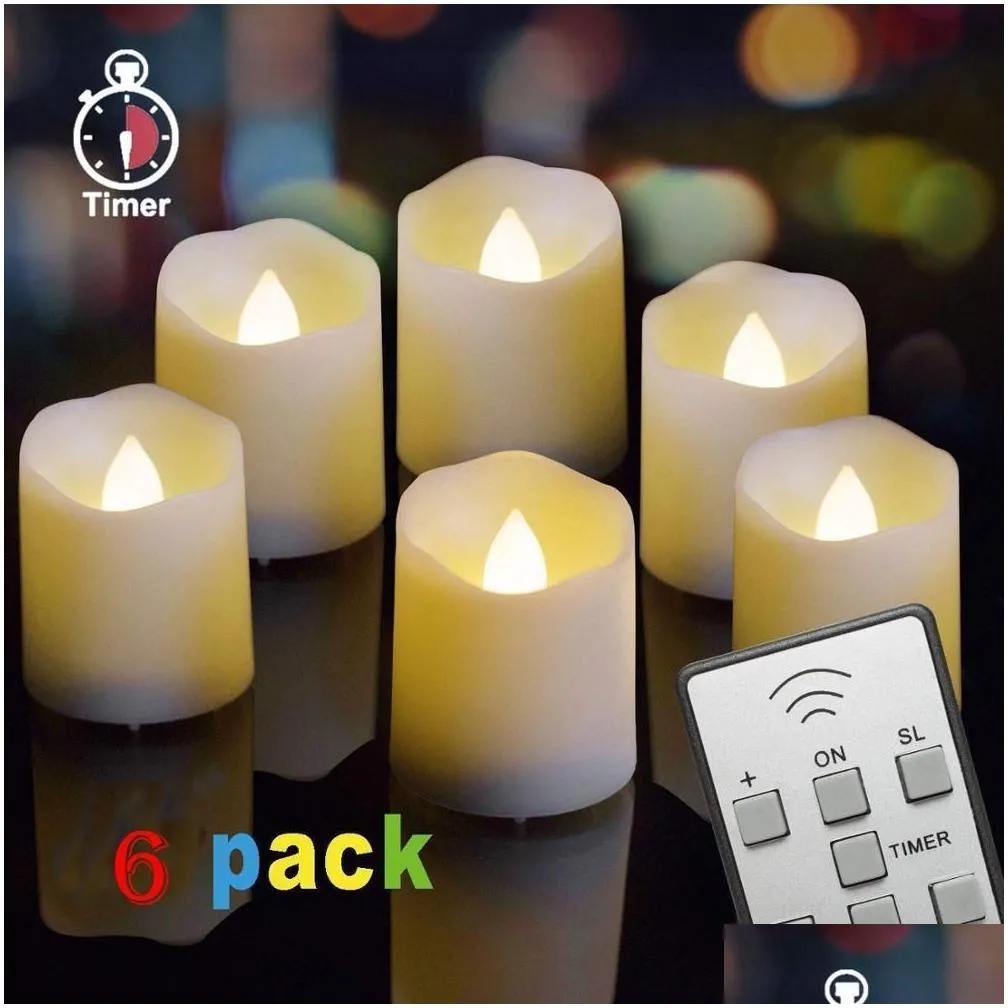 Hot sell 6 Pack LED Flameless Candles Remote Electric Tea Light Fake Vela Flame Votive Timer Tealight Home Decor Y200109