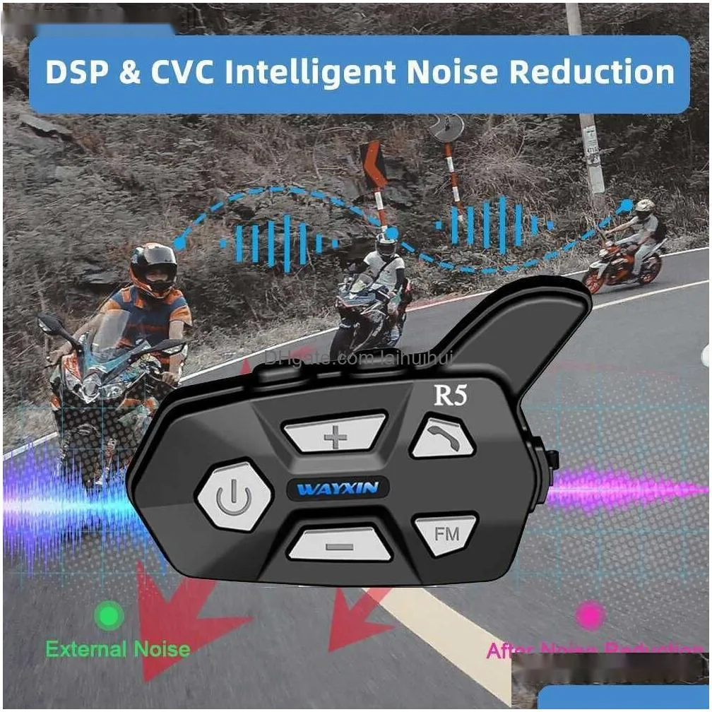 Motorcycle Intercom Walkie Talkie Wayxin Helmet Headsets R5 Fm