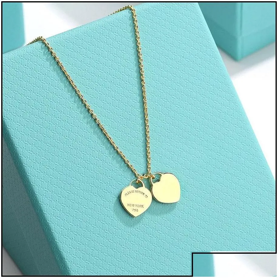 Pendant Necklaces Pendant Necklaces Design Brand Classic Double Heart Love Necklace Clavicle Cupronickel Gold Sier For Women Jewelry D Dhanr