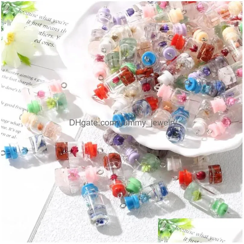 Charms Charms 10Pcs 11X29Mm Colorf Glass Bottle Pendant Charm Resin For Bracelet Necklace Accessories Diy Handmade Jewelry Making Drop Dhtu7