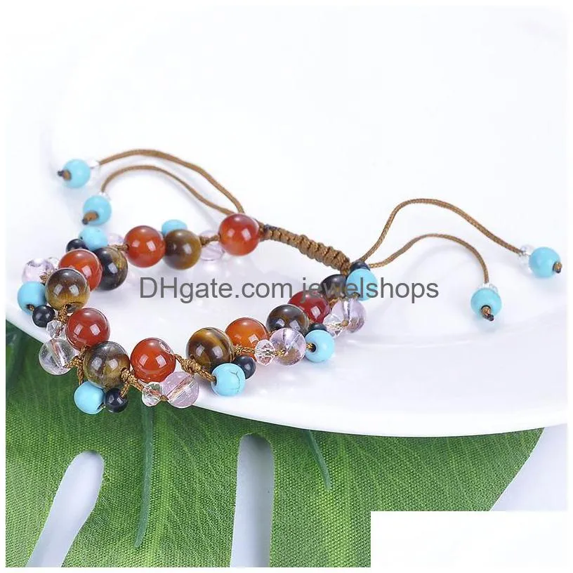 Beaded Handmade Braided Beaded Strands Bracelets For Men Women Natural Stone Agate Crystal Beads Pendant Bracelet Girls Ladies Hand Je Dhbbo