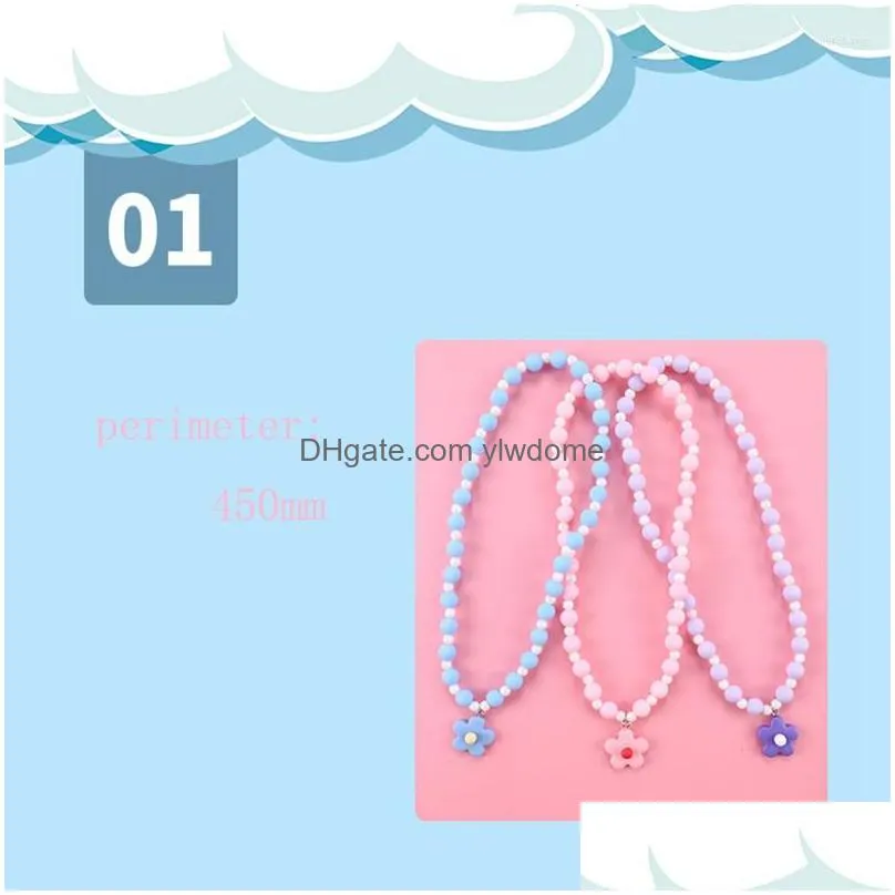 Jewelry Pendant Necklaces Sweet Kids Necklace Resin Cute Princess Flower Children Pink/Blue/Purple Bead Set For Girls Child Jewelry Gi Dhpvt