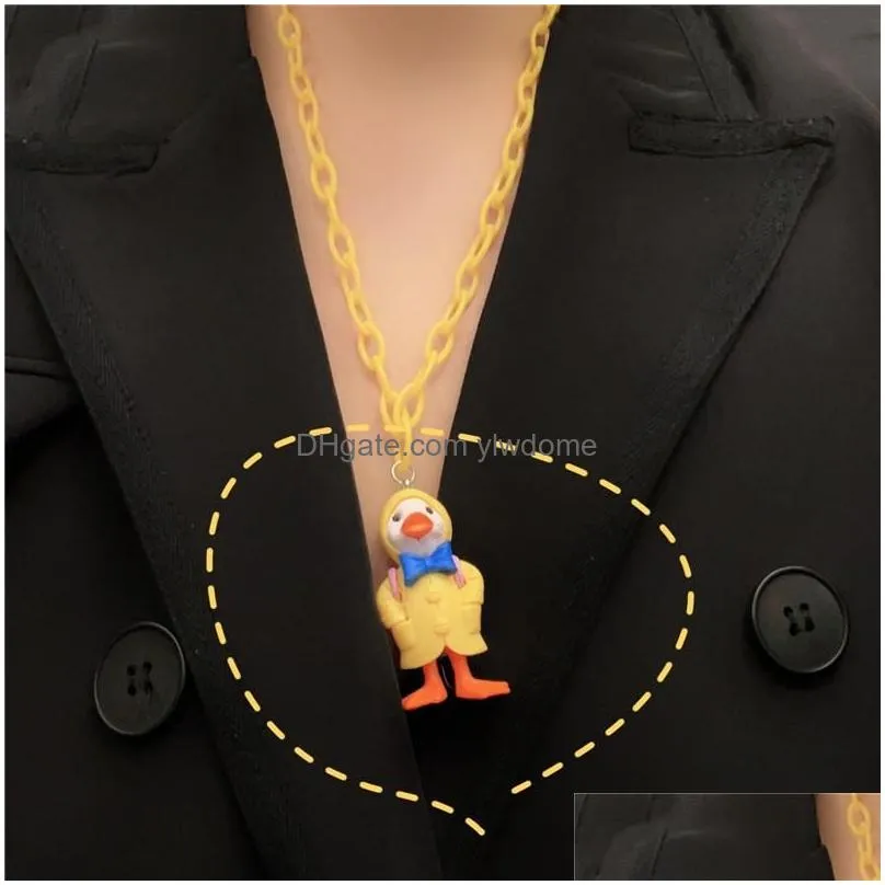 Jewelry Pendant Necklaces Funny Little Duck Acrylic Chain Necklace Kid Jewelry Mticolor 3D Sile Clavicle For Girls Children Neck Drop Dhf4D