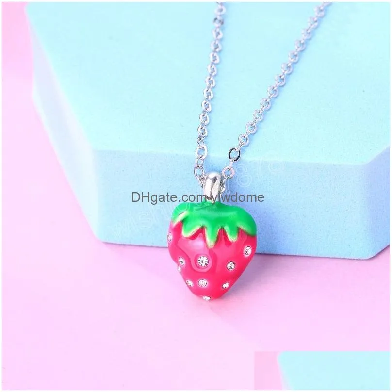 Jewelry Cute Red Stberry Pendant Necklace Clear Crystal Color Short Clavicle Choker For Girl Children Gift Jewelry Drop Delivery Baby, Dhwdb