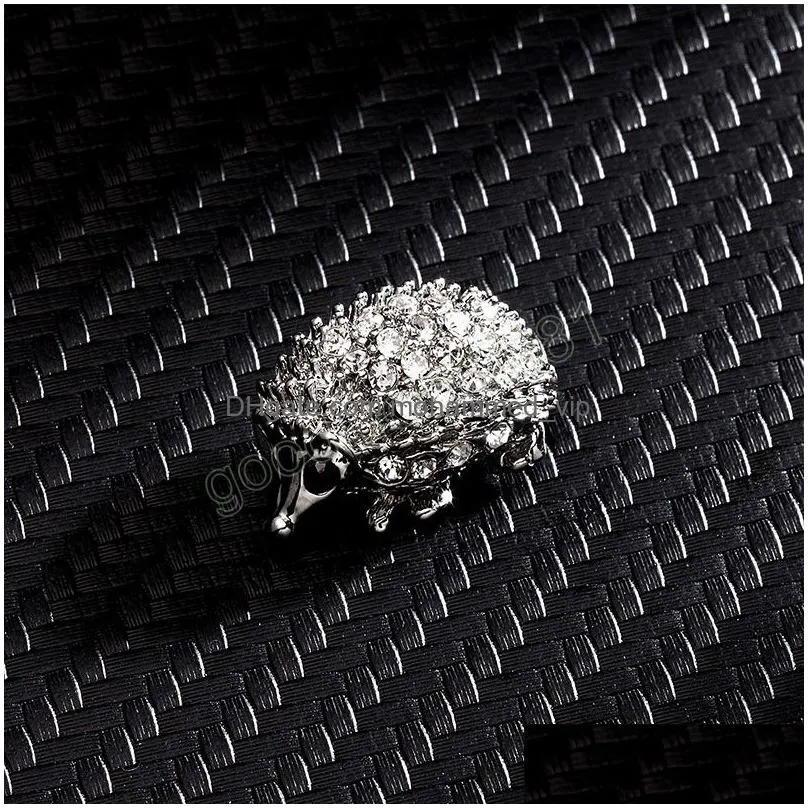 lovely crystal rhinestone animal brooch owl hedgehog starfish clothes lapel pin for women jewelry silver color alloy brooch