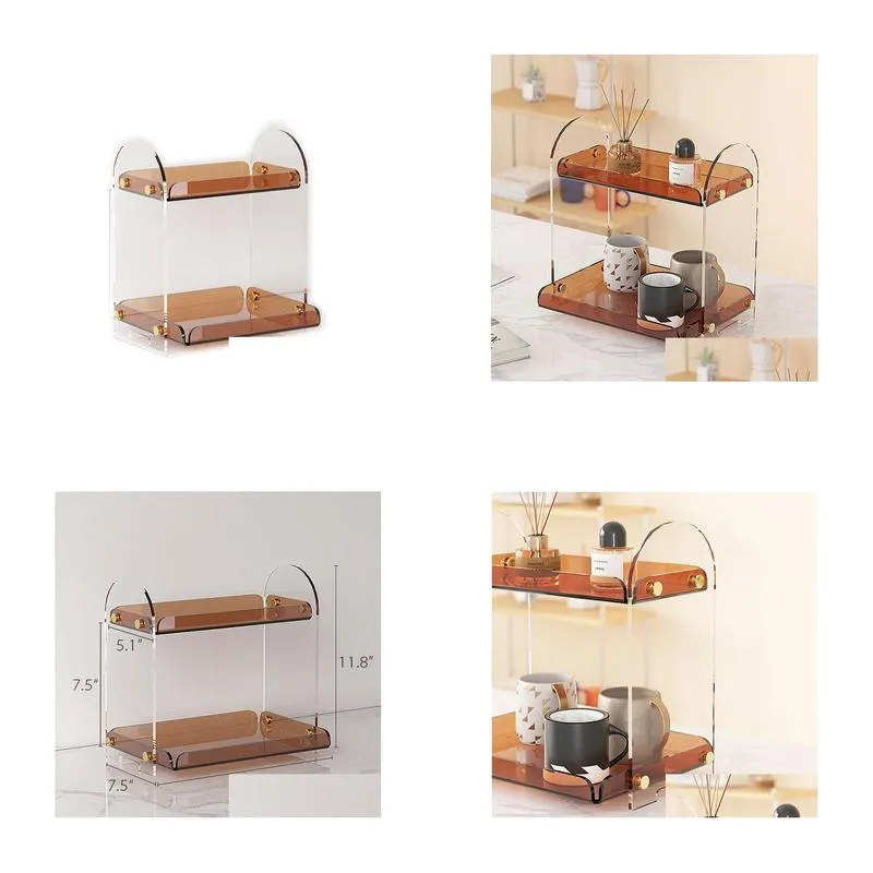 wholesale 2 Tier Acrylic Stands for Display Perfume Organizer, Upgrade Clear Display Shelf for Cupcakes Perfumes Figurines, Desktop Tiered Display for Decorating &