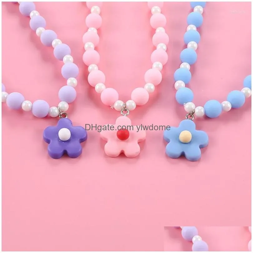 Jewelry Pendant Necklaces Sweet Kids Necklace Resin Cute Princess Flower Children Pink/Blue/Purple Bead Set For Girls Child Jewelry Gi Dhpvt