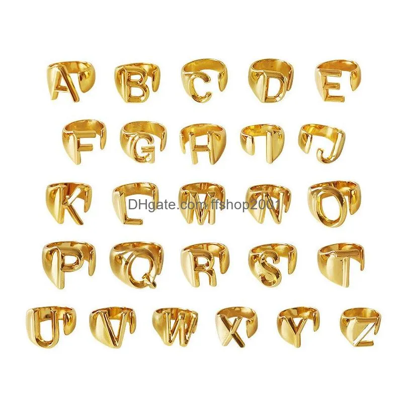 Band Rings 26 A-Z English Initial Ring Sier Gold Open Band Rings Retro Letter Women Fashion Jewelry Will And Sandy Gift Drop Delivery Dhxof