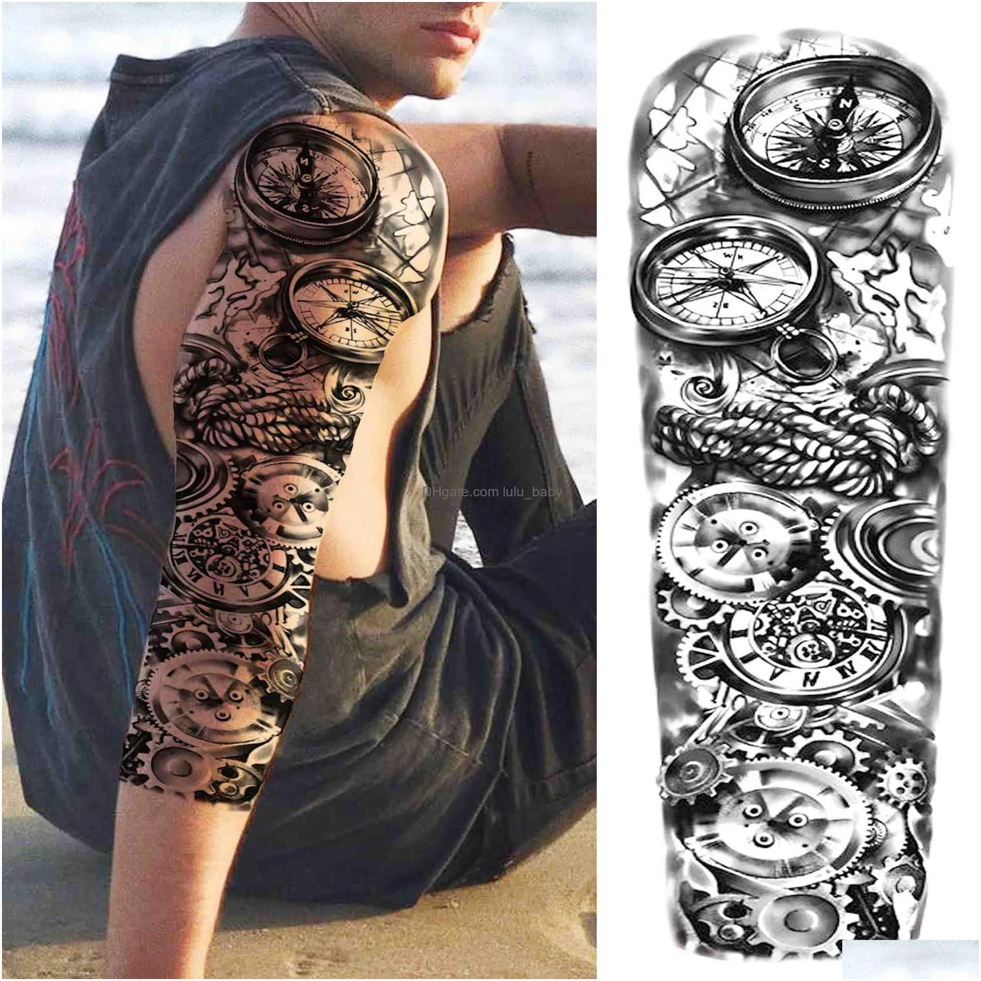 temporary tattoo sleeve for men women adult wolf  tattoos sticker black large turtle tiki fake tatoos supplies