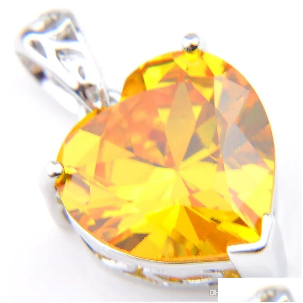 Earrings & Necklace Luckyshine 925 Sier Necklaces And Earrings Jewelry Sets Heart Yellow Citrine Gems For Women Engagement Drop Delive Dh12N