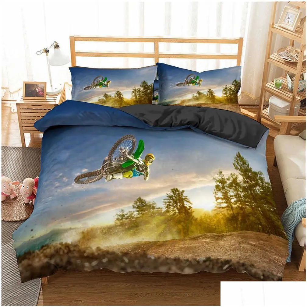 Homesky Motocross Bedding Set For Boys Adults Kids Off-road Race Motorcycle Duvet Cover Bed Single King Double 2/3pcs Suit 210615