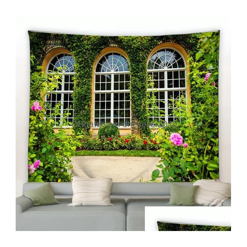 Tapestries Tapestries Flower Tapestry Spring Fence Landscape Backdrop Cloth Wall Hanging Garden Poster Outdoor Home Decor Aesthetics D Dhjse