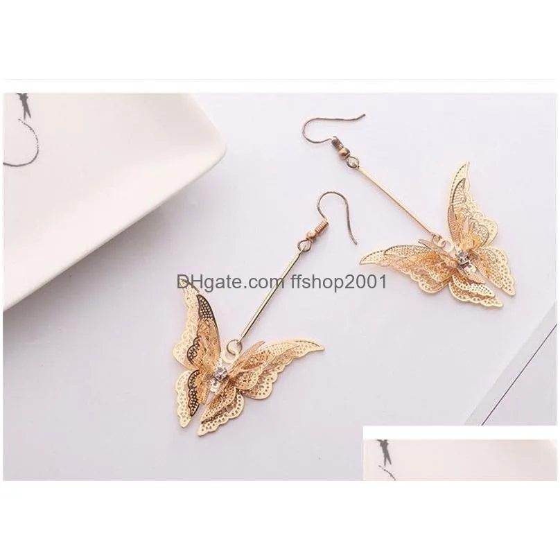 Dangle & Chandelier Diamond Butterfly Earrings Sier Women Long Dangle Chandelier Ear Cuff Fashion Jewelry Gift Drop Delivery Jewelry E Dhphe