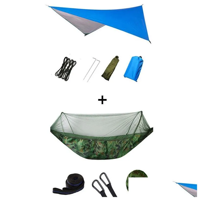 -Up Portable Camping Hammock with Mosquito Net and Sun Shelter,Parachute Swing Hammocks Rain Fly Hammock Canopy Camping Stuff