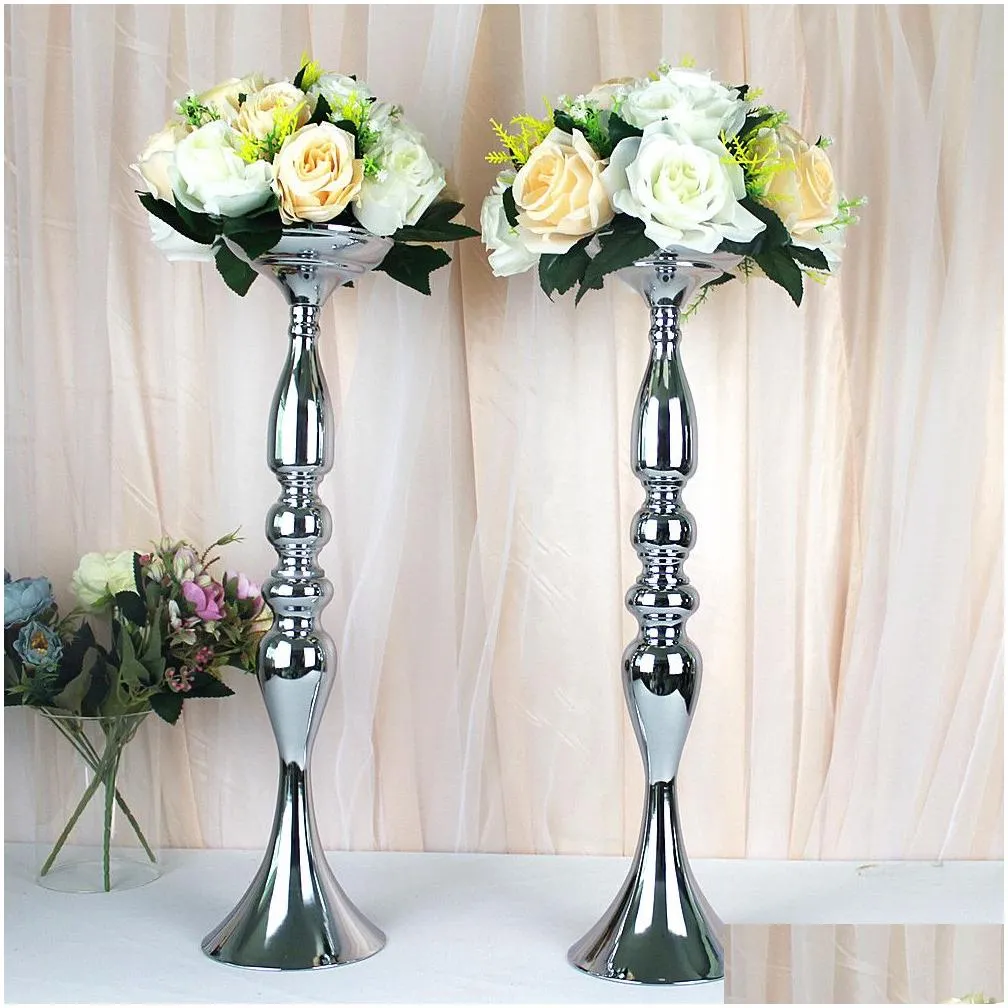 10PCS Silver Metal Candle Holders Flower Vases Candlestick Wedding Table Centerpieces Event Road Lead Party Candle Stands Rack Y200110