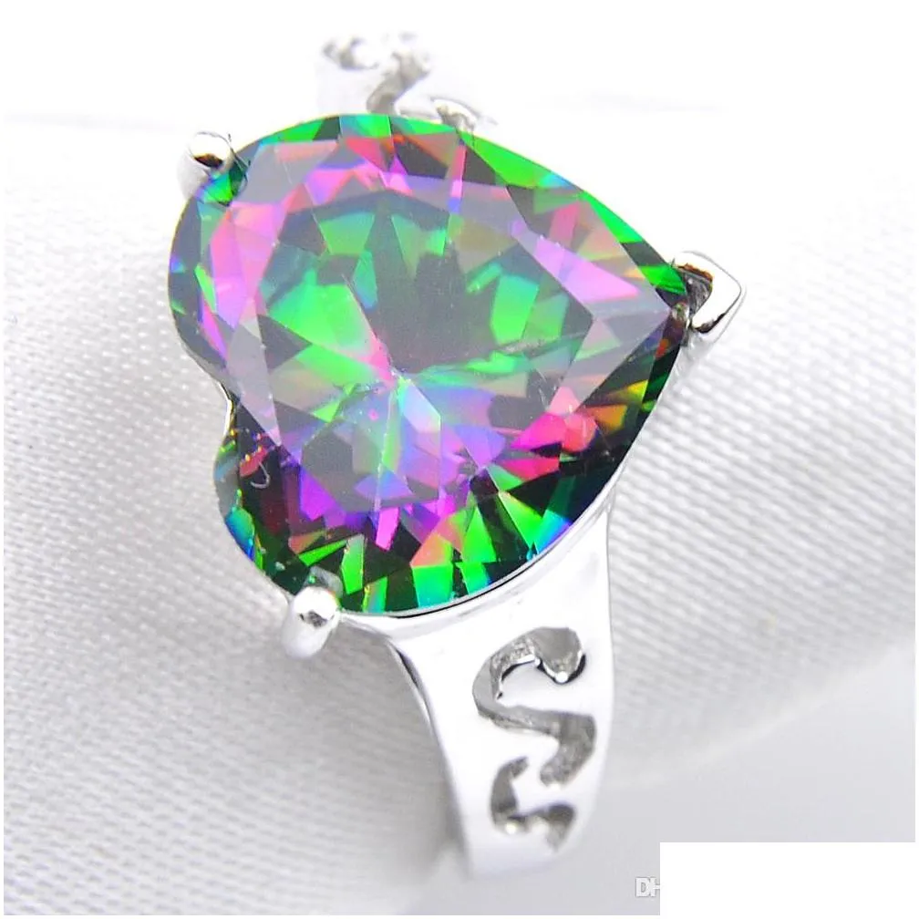 Other Jewelry Sets Luckyshine Valentines Day Gift Fire Rainbow Heart Mystic Topaz 925 Sterling Sier Rings Pendants Earrings Jewelry Se Dhgub