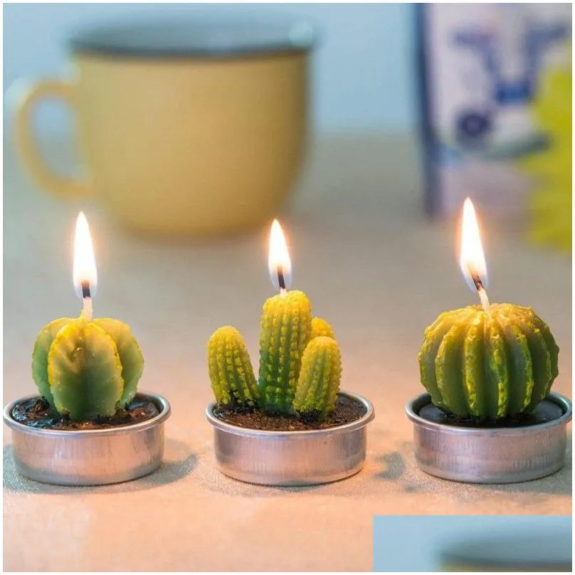 6pcs 12pcs Artificial Succulent Plants Cactus Candle For Birthday Party Wedding Feast Holiday Decoration home decor Y200531