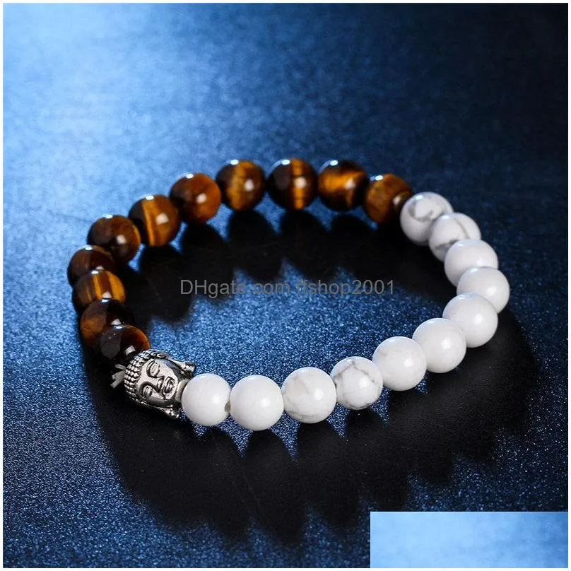 Beaded Buddha Head Nature Stone Beaded Strands Bracelet Agate Lava Wristband Women Mens Bracelets Will And Sandy Fashion Jewelry Gift Dhvew