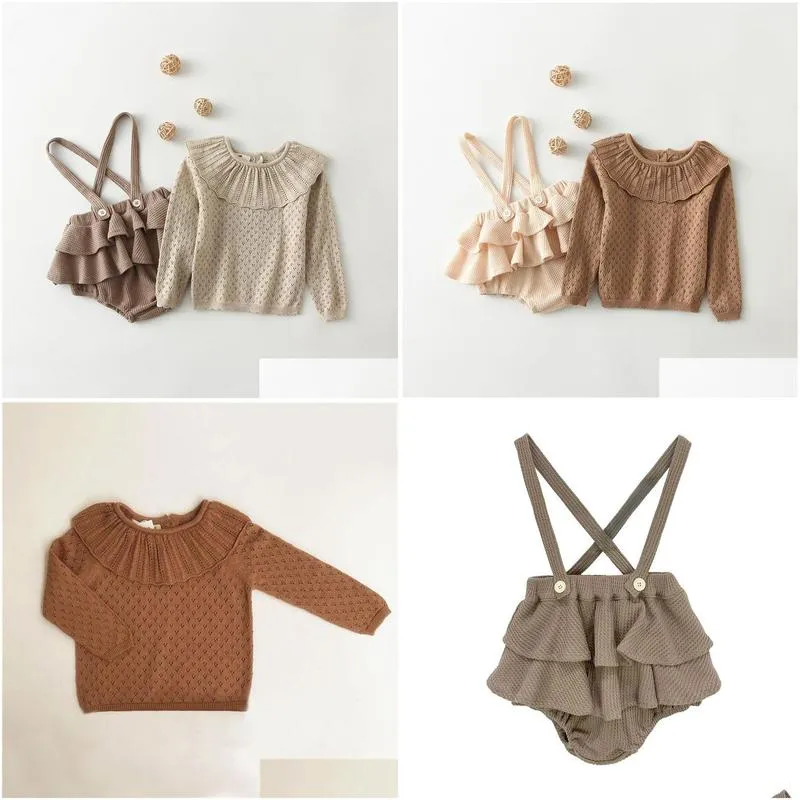 Clothing Sets Clothing Sets Baby Girl Clothes Spring Autumn Girls Knit Sweater Vintage Suspender Romper Dress Born Outfits 220916 Drop Dhvbc