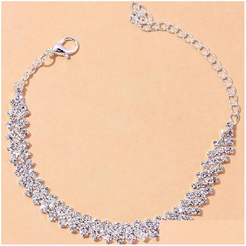 Anklets Beach Accessories Crystal Lozenge Anklet For Women Wholesale Bohemian Vintage Ancle Sandals Ankle Bracelet Chain Jewelry