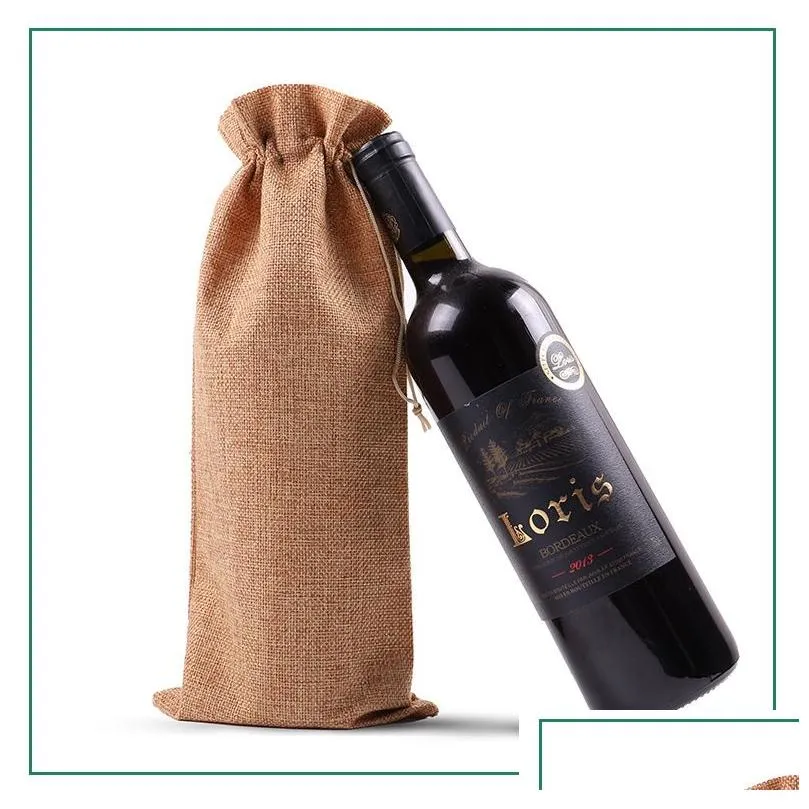 christmas decorations red wine bottle covers wine bags gift champagne pouches burlap packaging bag wedding party decoration