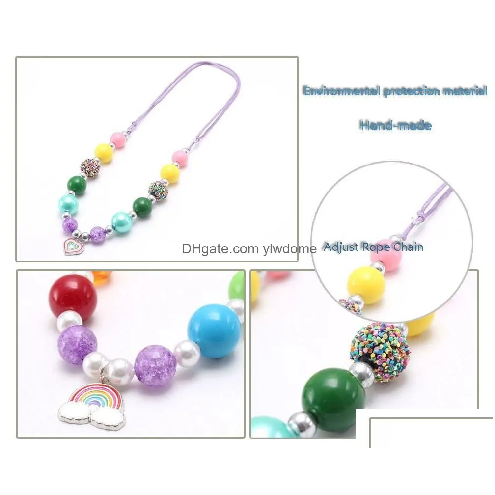 Jewelry Fashion Colorf Beads Baby Bubblegum Necklace Diy Rainbow Heart Pendant For Kid Children Rope Chain Jewelry Drop Delivery Baby, Dh04P