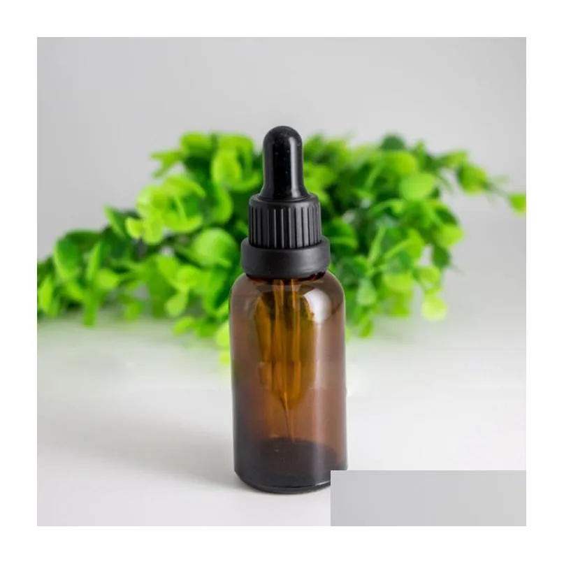wholesale amber clear green blue glass dropper bottle 30cc 30ml pipette dropper vial 1oz glass sample container with black cap