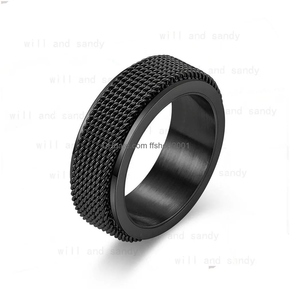 Band Rings Stainless Steel Mesh Ring Band Rotary Decompression Rings For Men Women Hiphop Fashion Fine Jewelry Drop Delivery Jewelry R Dhrzx