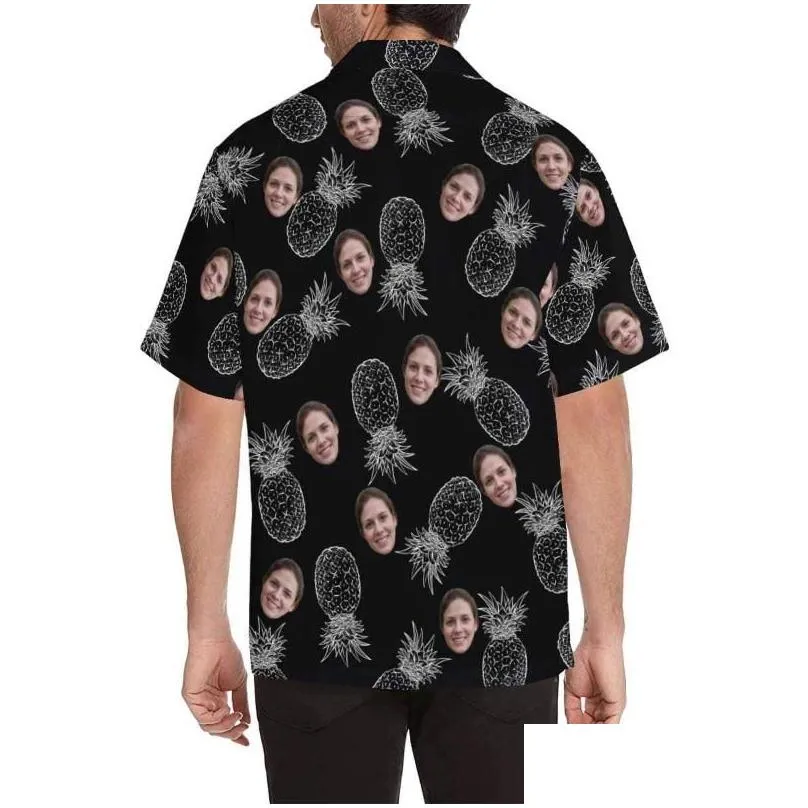 Men`s Casual Shirts YesCustom T-Shirt Pineapple Black Custom Face Cardigan Beach Tee Printed Soft Party Hawaiian Shirt Blouses Tops Pet