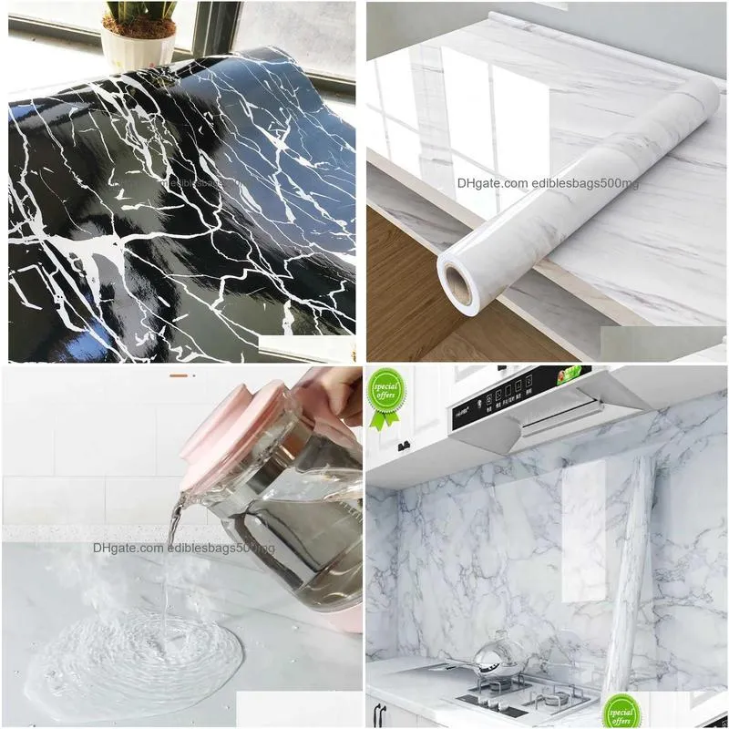  marble self-adhesive waterproof wallpaper kitchen high temperature resistance oil proof cabinet refurbished countertop sticker